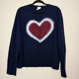 GAP 100% Extra Fine Merino Wool Valentine’s Day Heart Navy Crewneck Knit Sweater